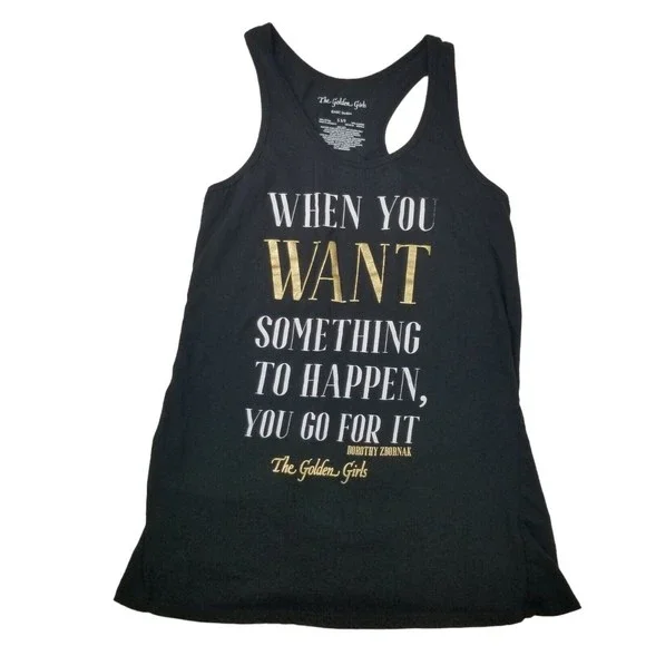 4/$25 The Golden Girls Muscle Tank Juniors Sz S 3/5 Black ABC Quote Shirt - Picture 1 of 9